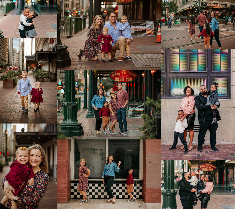 examples of urban houston family mini session at houston downtown main street