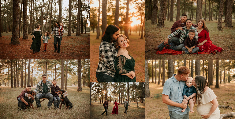 examples of what to wear for fall family mini sessions in houston texas for a wooded forest location